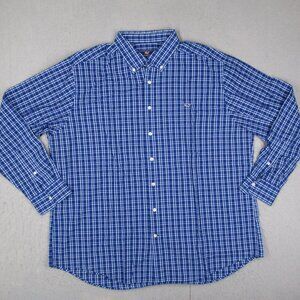 Vineyard Vines Whale Shirt Mens 2XL Slim Fit Blue Plaid Long Sleeve Button Down